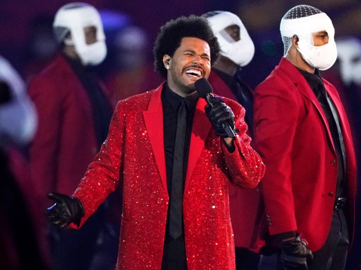 The Weeknd performs during the halftime show of the NFL Super Bowl 55 football game between the Kansas City Chiefs and Tampa Bay Buccaneers, on Feb. 7, 2021, in Tampa, Fla. 