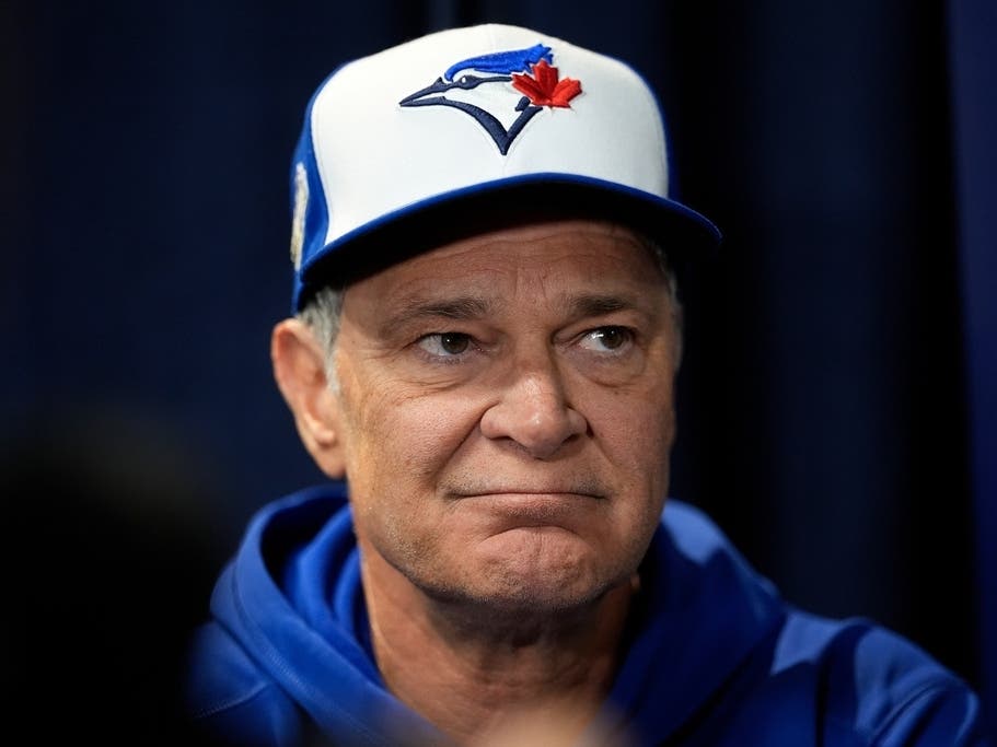 Toronto Blue Jays bench coach Don Mattingly speaks during a World Series baseball media day on Oct. 23, 2025, in Toronto.