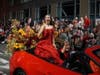 Olympic gold medalist and Grand Marhsal Eileen Gu waves during the Chinese New Year Parade in San Francisco, Saturday, March 7, 2026.