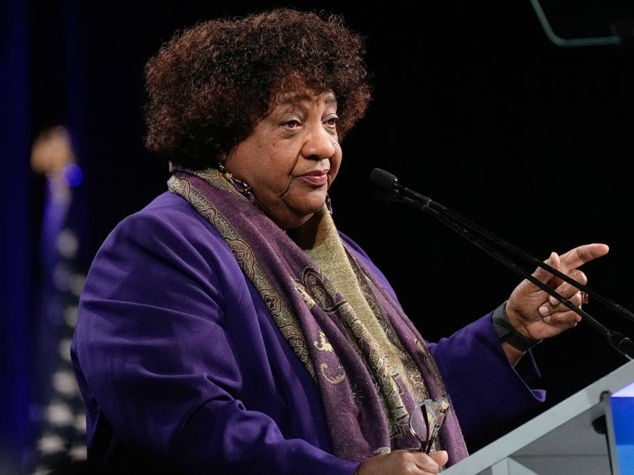 California Secretary of State Shirley Weber speaks at the 2026 California Democratic Party State Convention in San Francisco, Saturday, Feb. 21, 2026. 