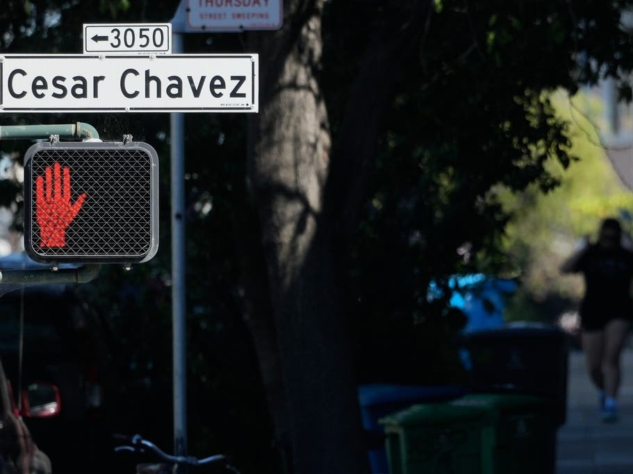 A César Chavez Street sign is shown in San Francisco, Wednesday, March 18, 2026. 