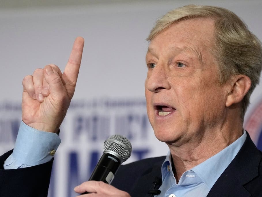 Tom Steyer speaks during a gubernatorial candidate forum in Sacramento, Calif., Tuesday, April 14, 2026. 