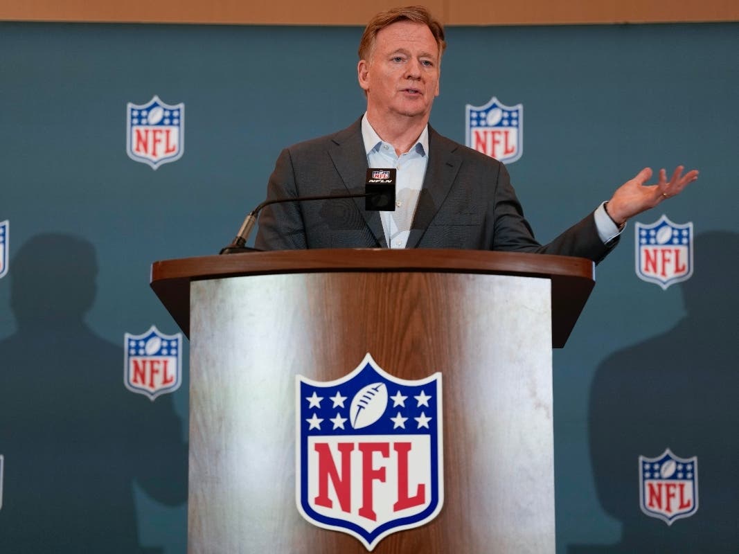 NFL commissioner Roger Goodell speaks at a news conference during the football owners' meetings Tuesday, May 19, 2026, in Orlando, Fla. 