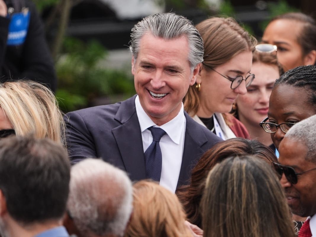 California Gov. Gavin Newsom mingles ahead of the Obama Presidential Center dedication ceremony Thursday, June 18, 2026, in Chicago. 