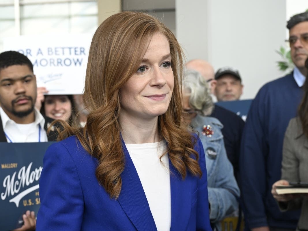 Michigan State Sen. Mallory McMorrow, D-Royal Oak, a former candidate for the U.S. Senate, listens to questions from the media during the Michigan Democratic Party State Endorsement Convention in April in Detroit.
