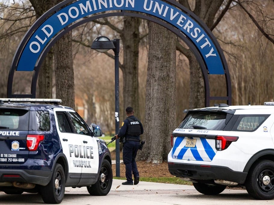 Police arrive outside Old Dominion University's campus after reports of an active shooter on March 12, 2026, in Norfolk, Va.