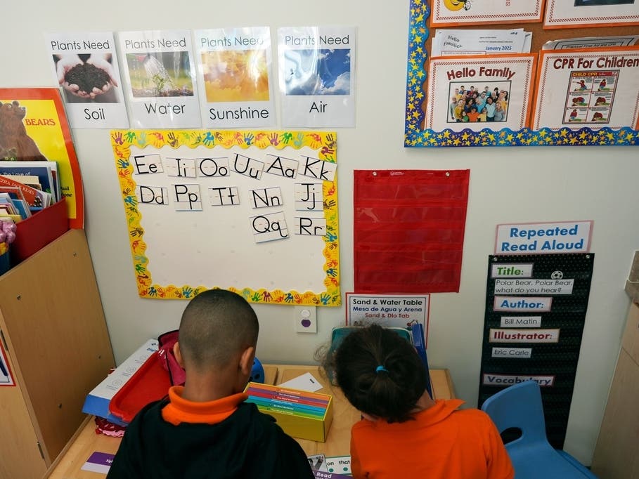 Students help put away supplies at the end of a reading and writing lesson at the Head Start program run by Easterseals, an organization that gets about a third of its funding from the federal government, Wednesday, Jan. 29, 2025, in Miami.