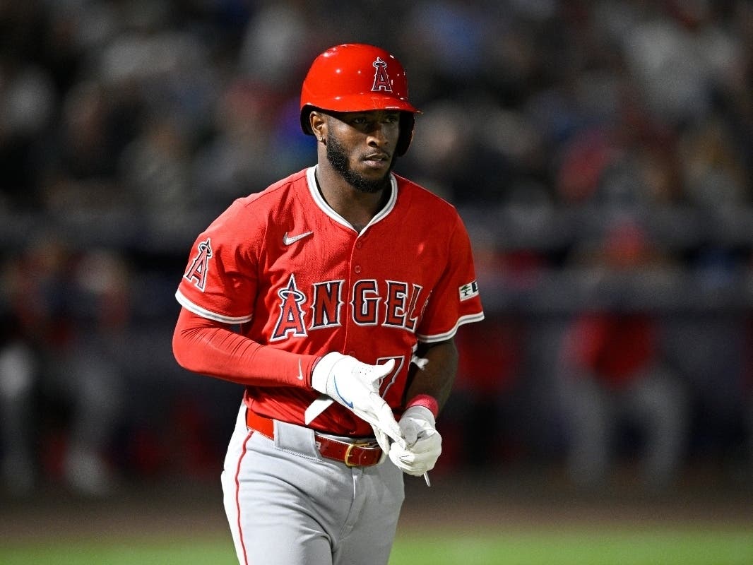 Los Angeles Angels' Tim Anderson runs during the sixth inning of a baseball game against the Tampa Bay Rays, Wednesday, April, 9, 2025, in Tampa, Fla.