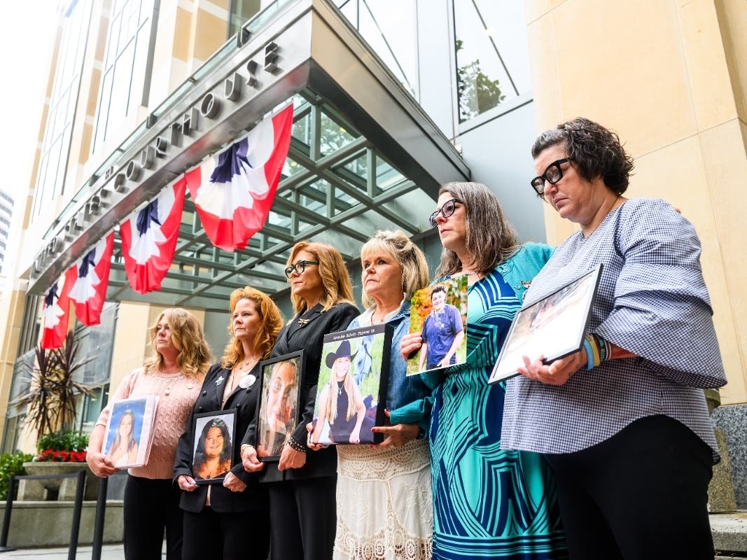 Parents hold pictures of their deceased children during a protest against social media platforms outside the Ronald V. Dellums Federal Building and U.S. Courthouse on Tuesday, Aug. 18, 2026, in Oakland, Calif.