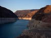 A bathtub ring of light minerals shows the high water line of Lake Mead near Hoover Dam at the Lake Mead National Recreation Area on Tuesday, June 30, 2026, near Boulder City, Nev. 