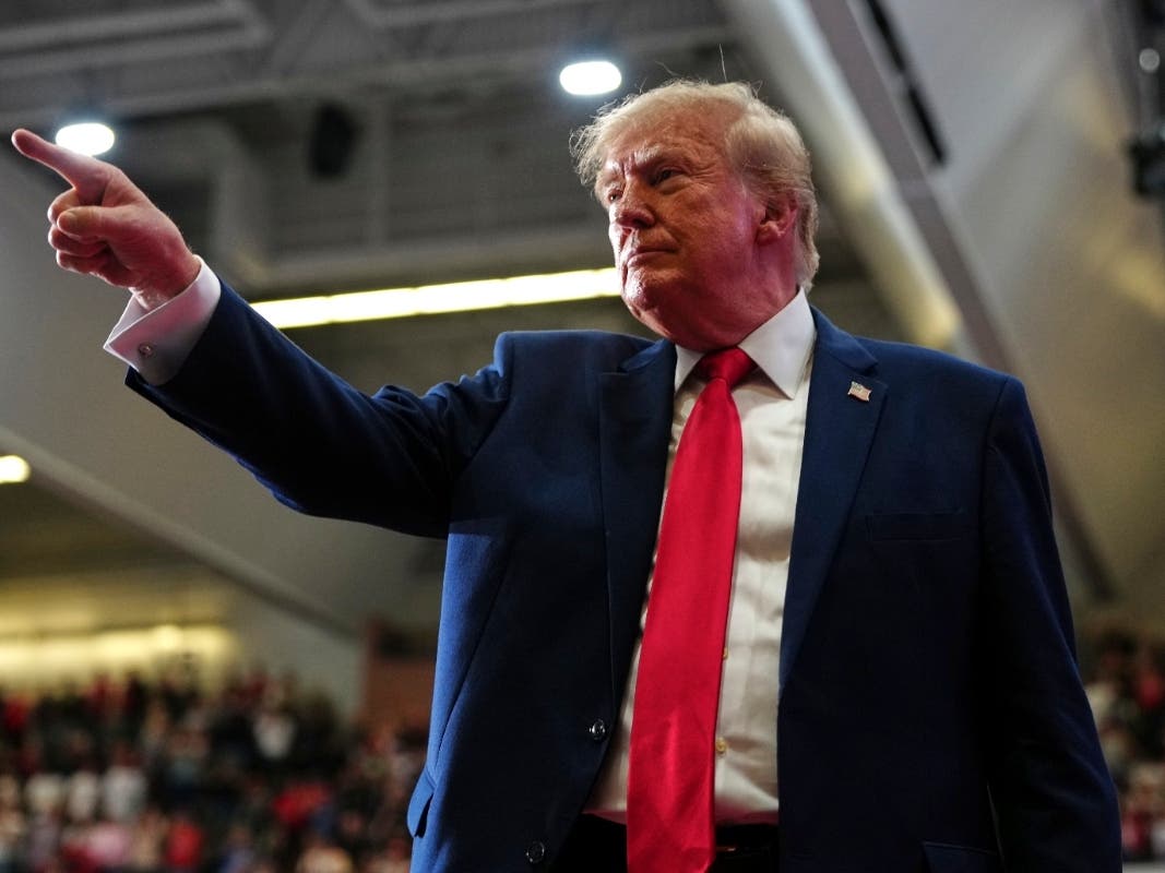 President Donald Trump departs after speaking during a campaign rally at McMorran Place Sports and Entertainment Center, Sunday, Oct. 25, 2026, in Port Huron, Mich.