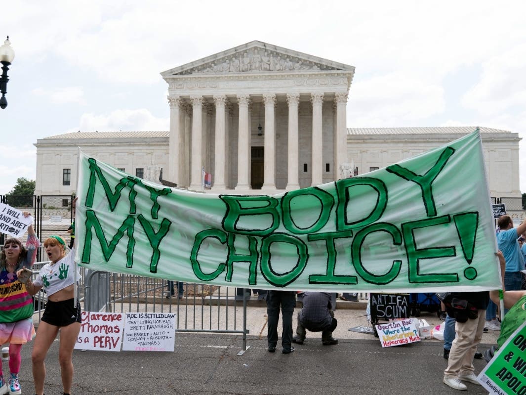 Abortion right activists gather outside the Supreme Court in Washington on Friday. 