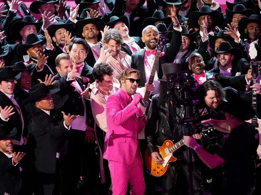 Ryan Gosling performs the song "I'm Just Ken" from the movie "Barbie" during the Oscars on Sunday, March 10, 2024, at the Dolby Theatre in Los Angeles, California.  