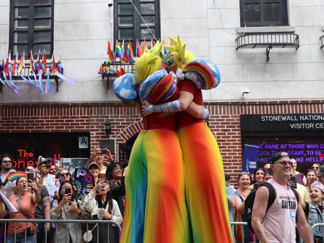 Parade-goers attend the NYC Pride March near the Stonewall Inn, Sunday, June 28, 2026 in New York.