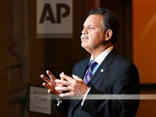 New York Assemblyman Felix Ortiz, D-Brooklyn, speaks to a reporter outside the Assembly Chamber at the state Capitol, Thursday, June 20, 2019, in Albany, N.Y. 