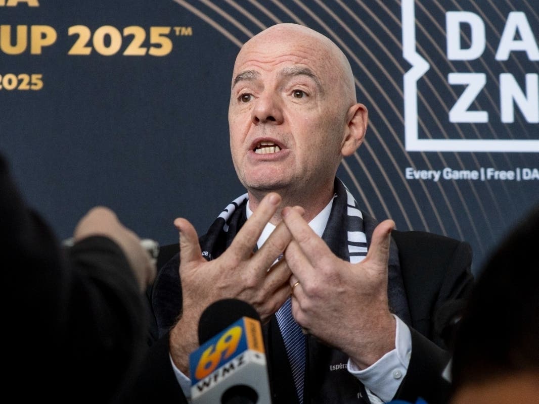 FILE - FIFA President Gianni Infantino speaks to the media at a welcoming event for the 2025 FIFA Club World Cup soccer tournament, April 10, 2025, in Philadelphia.