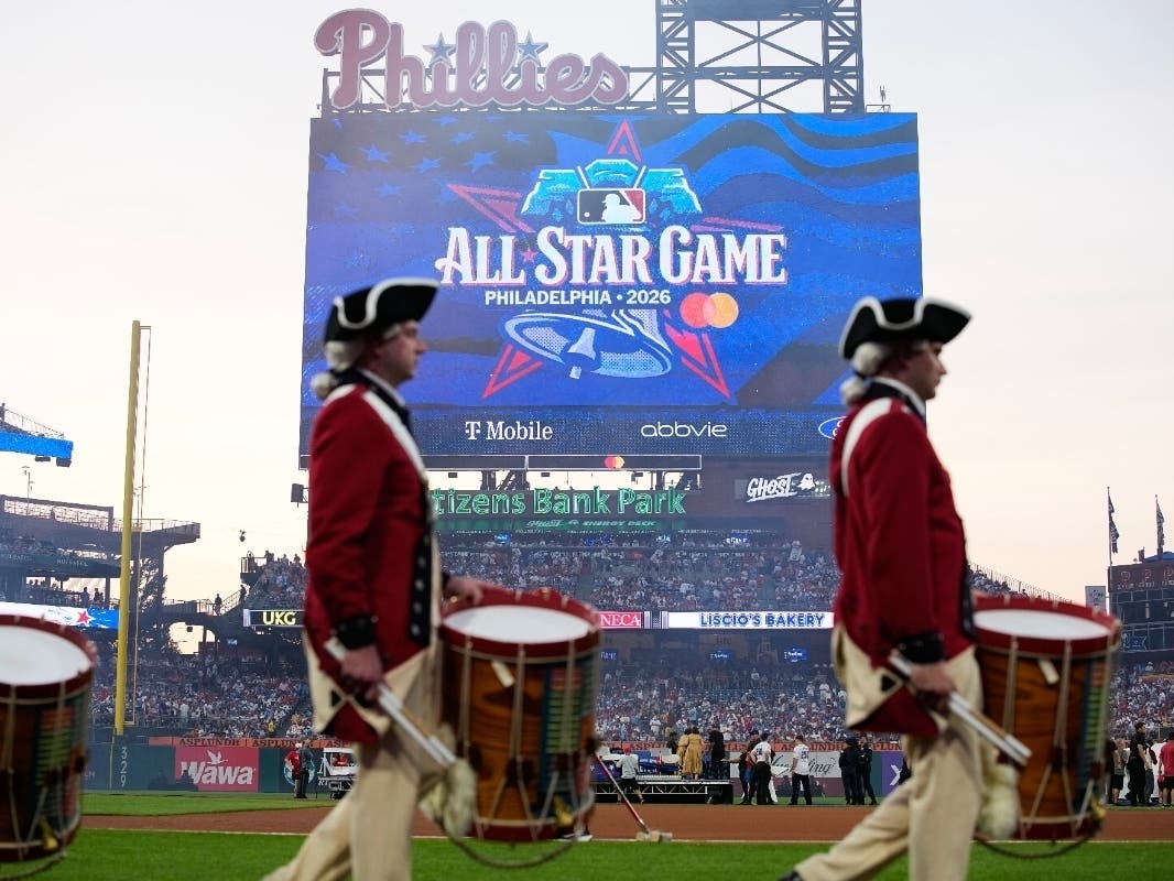 Performers participate ahead of the MLB baseball All-Star Game between the American League and National League, Tuesday, July 14, 2026, in Philadelphia.