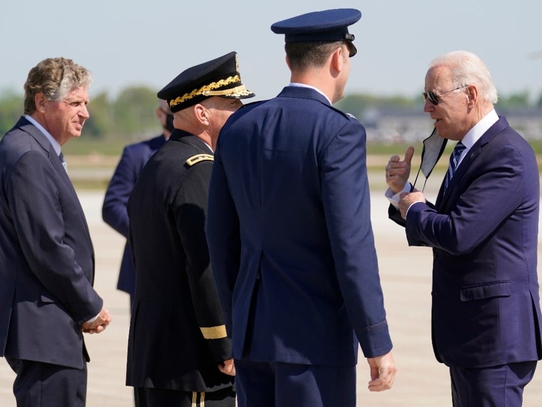President Biden was welcomed by Gov. Dan McKee and Rhode Island National Guard Maj. Gen. Christopher Callahan.​