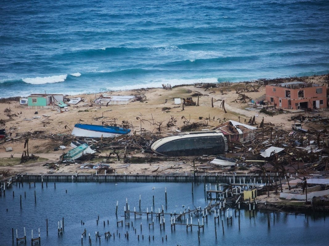 In this Wednesday, Sept. 4, 2019 photo, extensive damage from Hurricane Dorian can be seen in this aerial photo over the Island of Abaco, Bahamas.