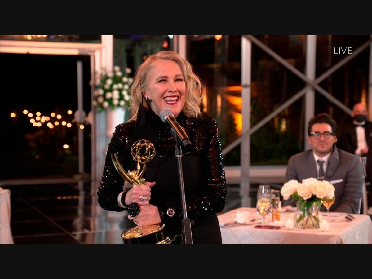 Catherine O'Hara accepts the Emmy for Outstanding Lead Actress in a Comedy Series for "Schitt's Creek" accepts the Emmy for xxx during the 72nd Emmy Awards telecast on Sunday