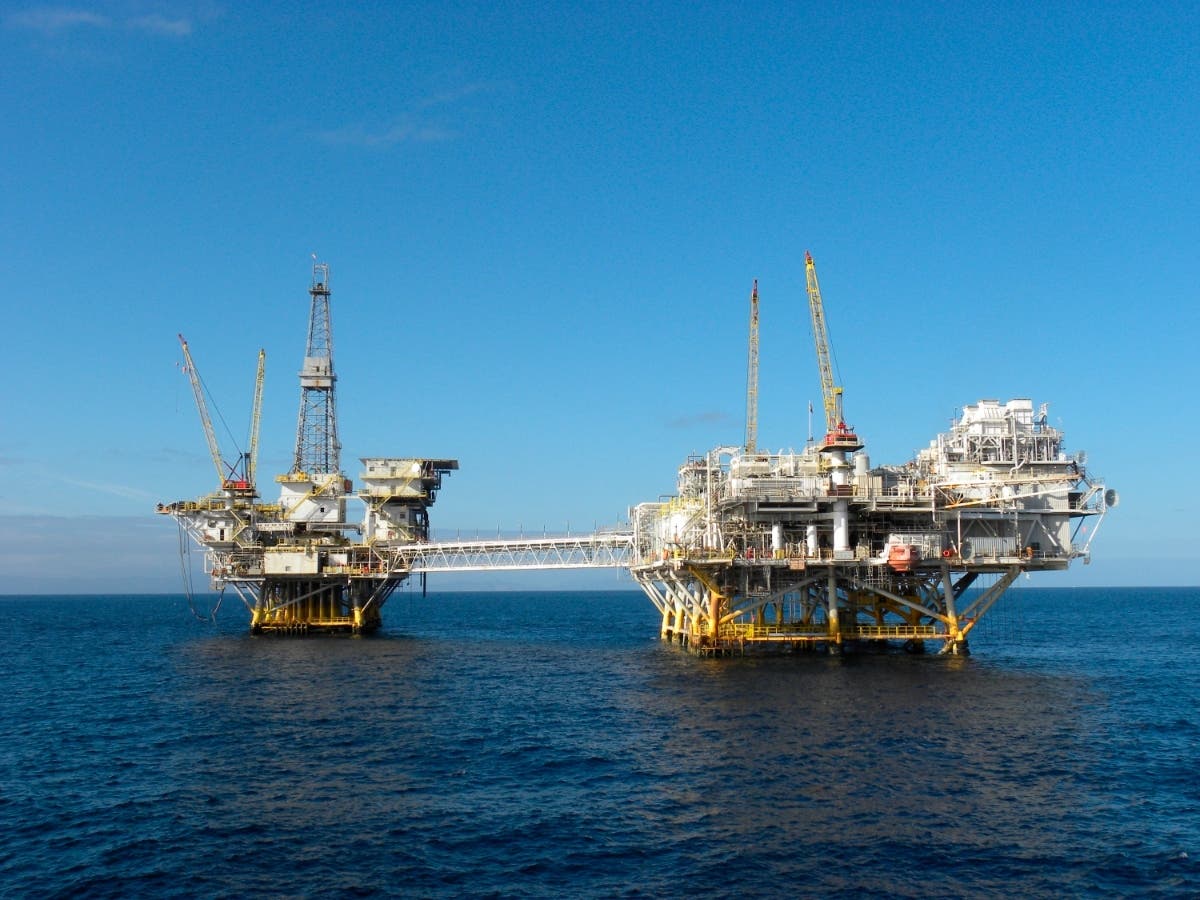 Oil platforms Ellen and Elly off the coast of Southern California.