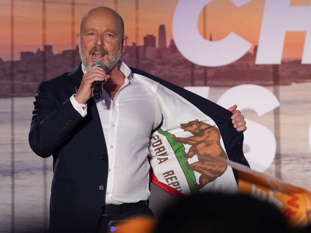 California gubernatorial candidate Steve Hilton speaks during an election night event Tuesday, June 2, 2026, in Huntington Beach, Calif.