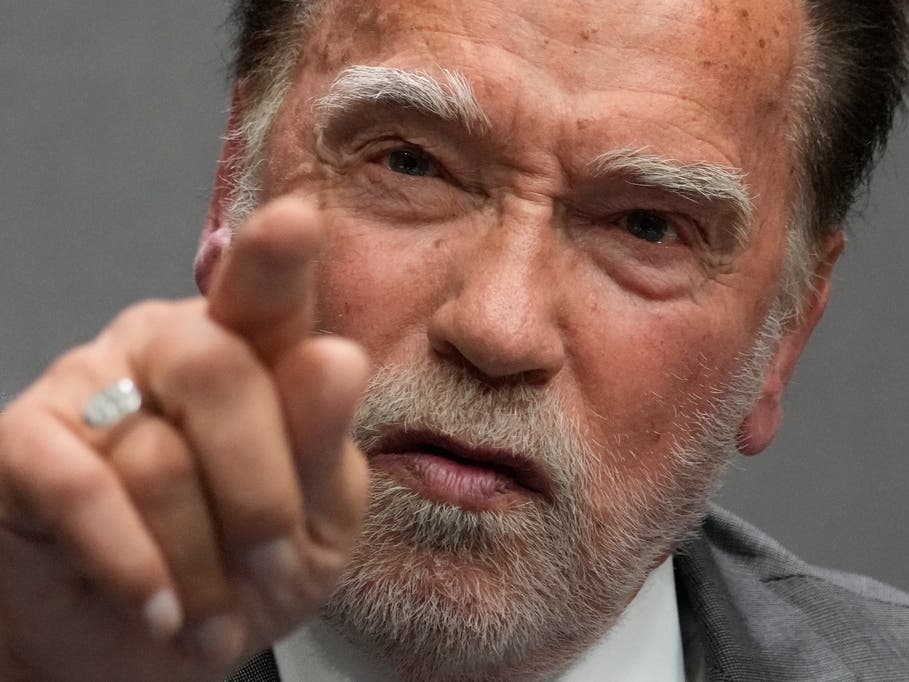 Former California Gov. Arnold Schwarzenegger attends a press conference at the Vatican, Tuesday, Sept. 30, 2025,.