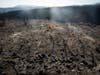 An area sits scorched by a brush fire at the Apple Fire in Cherry Valley, Calif., Saturday, Aug. 1, 2020.