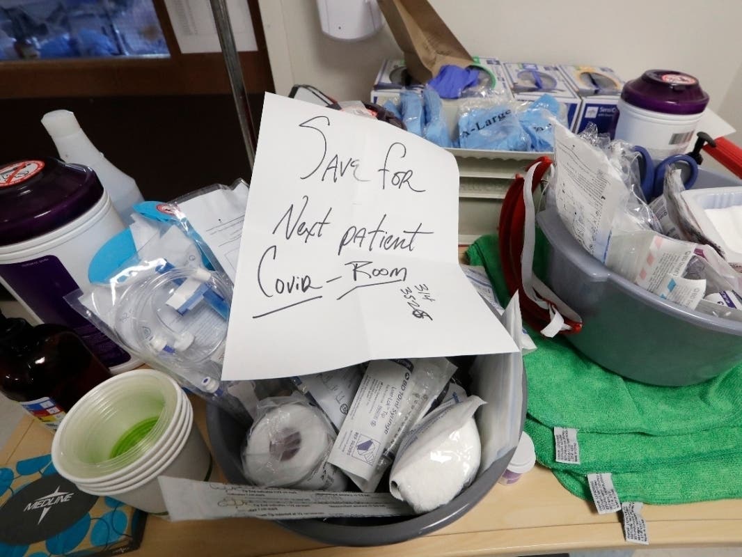 Instructions are left on supplies in the COVID-19 Intensive Care Unit at Harborview Medical Center Friday, May 8, 2020, in Seattle.