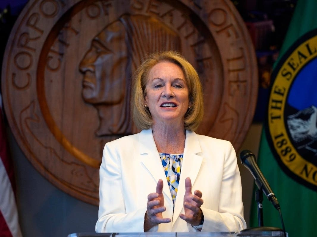 Seattle Mayor Jenny Durkan addresses a news conference about changes being made in the police department Wednesday, Sept. 2, 2020, in Seattle.