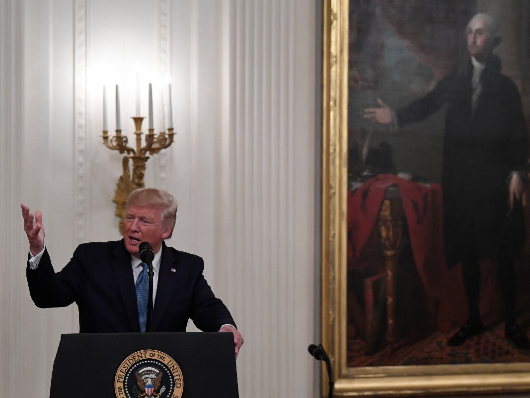President Donald Trump speaks during a Medal of Honor Ceremony for U.S. Army Master Sgt. Matthew Williams, currently assigned to the 3rd Special Forces Group, in the East Room of the White House in Washington on Wednesday.