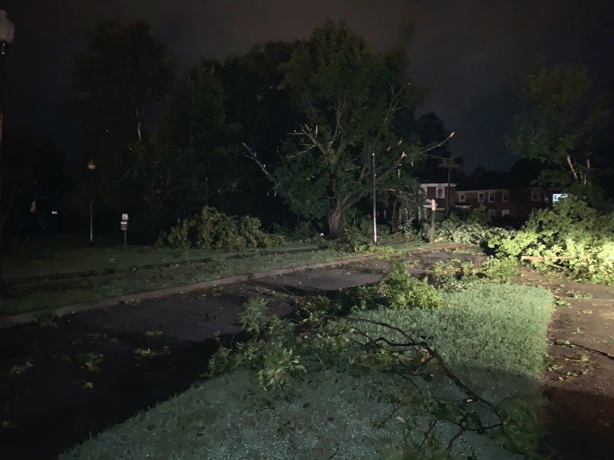 Branches litter the ground in Suffolk, Virginia, after Tropical Storm Isaias brought dangerous winds and heavy rain over eastern Virginia early Tuesday.