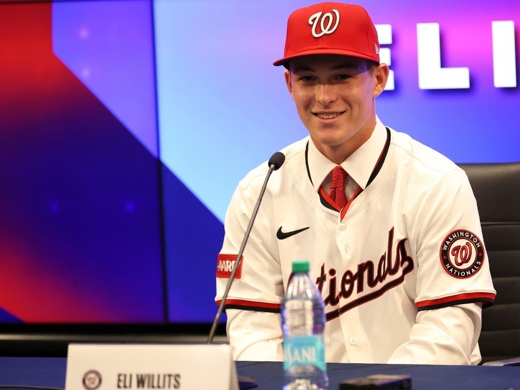 Eli Willits, shown here during his July 19, 2025 signing ceremony in Washington, scored the first run in the FredNat's 8-6 victory over Hill City Sunday night. The shortstop was the Washington Nationals' first round draft pick.