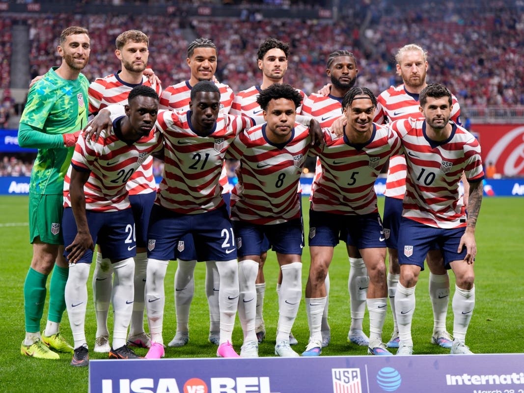 The United States starting 11 players poses for a team photo before an international friendly soccer match against Belgium on March 28 in Atlanta.