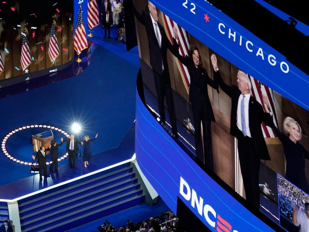 Democratic presidential nominee Vice President Kamala Harris after her speech during the Democratic National Convention on Aug. 22, 2024, at the United Center in Chicago. 