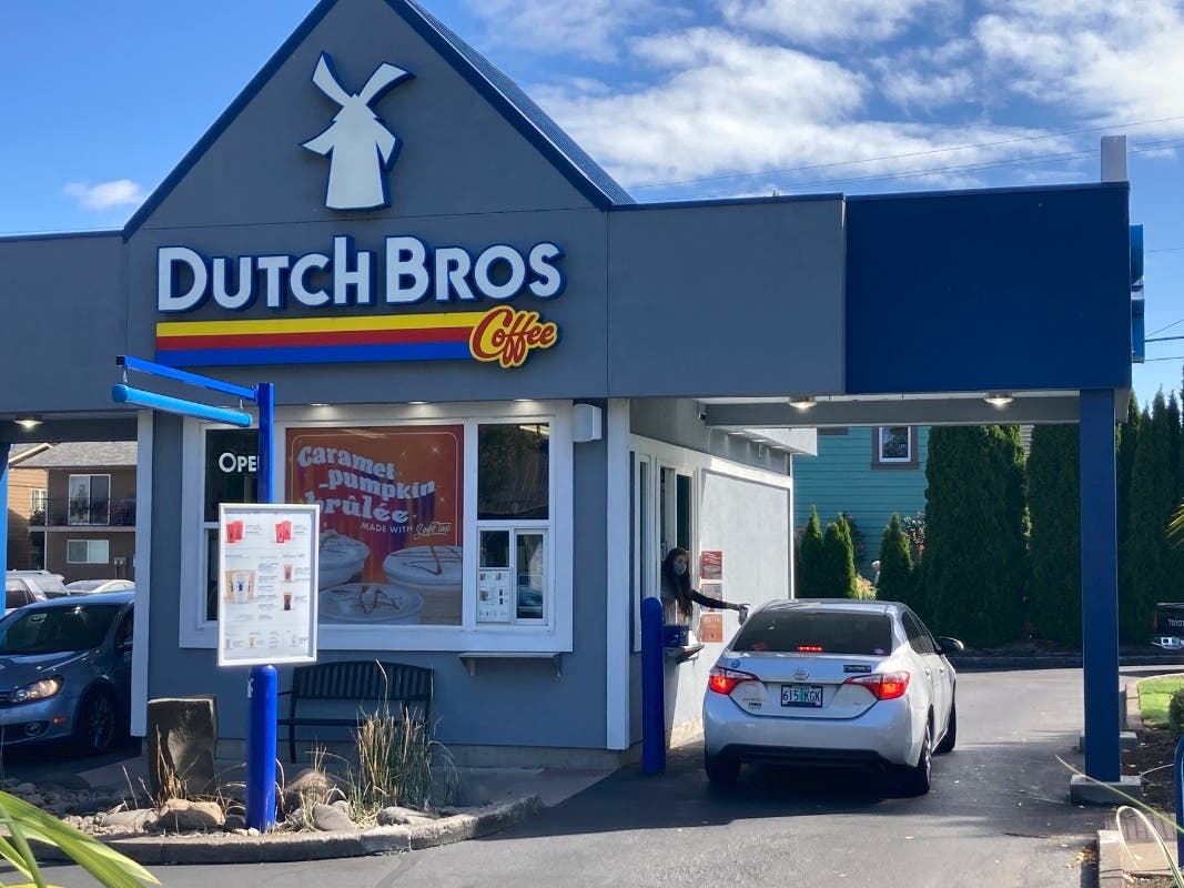 A Dutch Bros representative said the coffee shop’s drive-through is designed with two lanes and space for roughly 12 vehicles. A location in Salem, Oregon, is shown here.