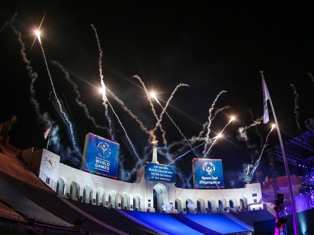 A firework display closes out the Opening Ceremony of the 2015 Special Olympics World Games at Los Angeles Memorial Coliseum on Saturday, July 25, 2015, in Los Angeles.