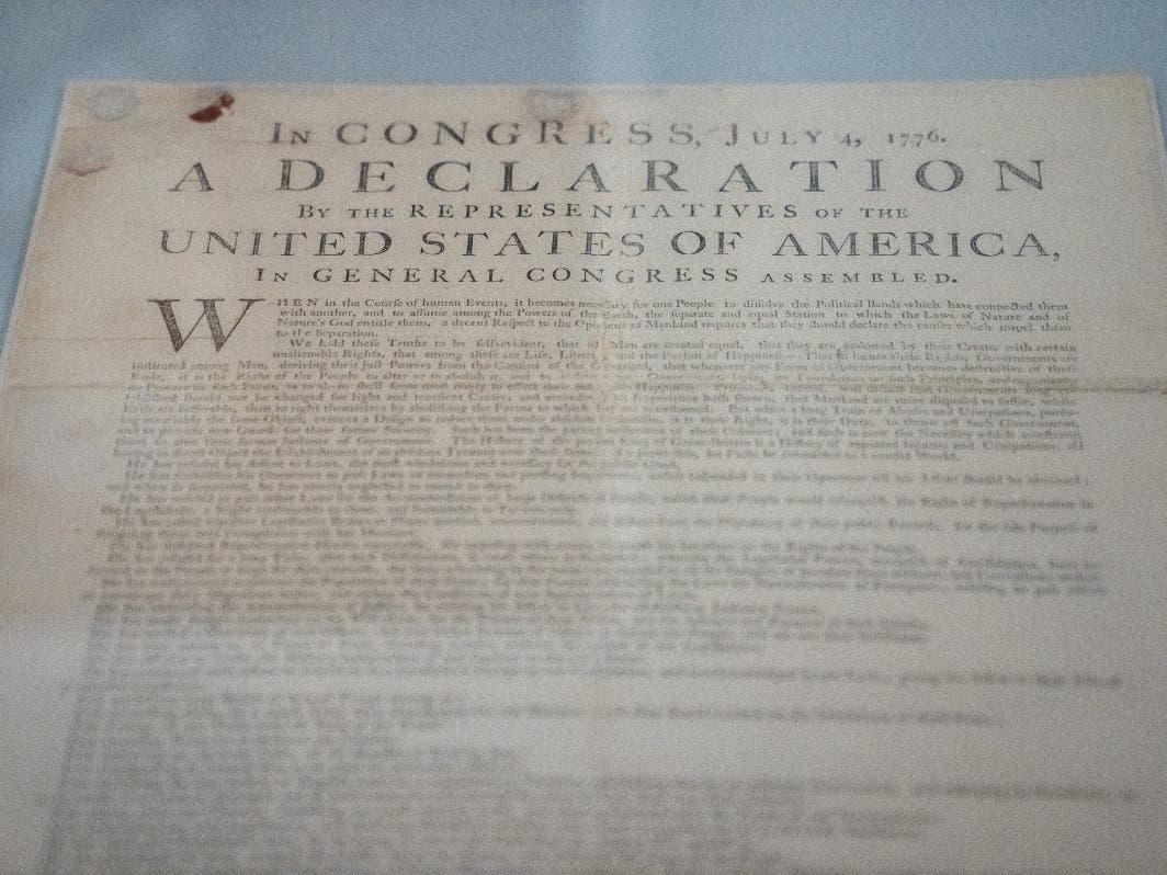 A broadsheet version of the Declaration of Independence is on display in the National Archives exhibit, "Free and Independent: A Celebration of the Declaration," in celebration of America's 250th birthday, Friday, April 24, 2026, in Washington. 