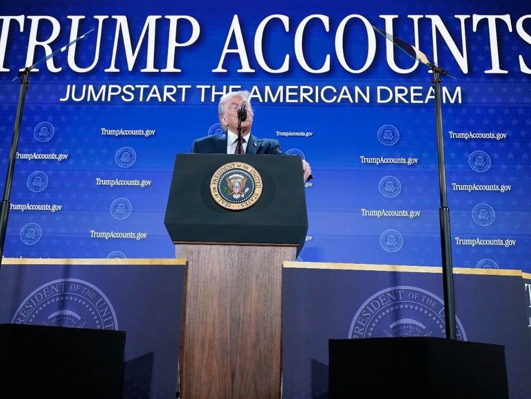 President Donald Trump speaks during the launch of a program known as Trump Accounts at the Andrew W. Mellon Auditorium, Wednesday, Jan. 28, 2026, in Washington