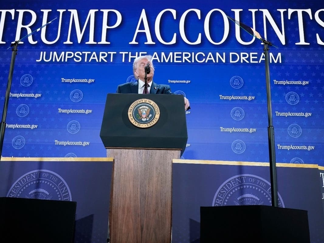 President Donald Trump speaks during the launch of a program known as Trump Accounts at the Andrew W. Mellon Auditorium, Wednesday, Jan. 28, 2026, in Washington