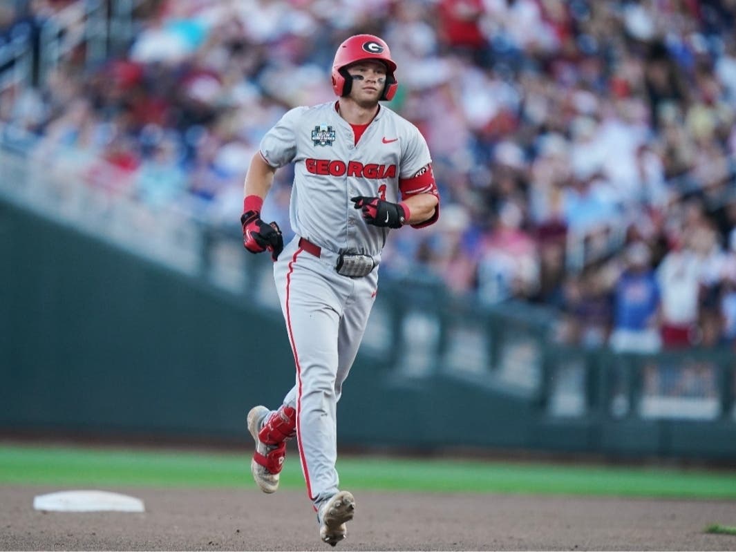 Georgia catcher Daniel Jackson (3) rounds the base after hitting a homer during an NCAA baseball College World Series game against Oklahoma, Monday, June 15, 2026 in Omaha, Neb. Oklahoma won 4-3.