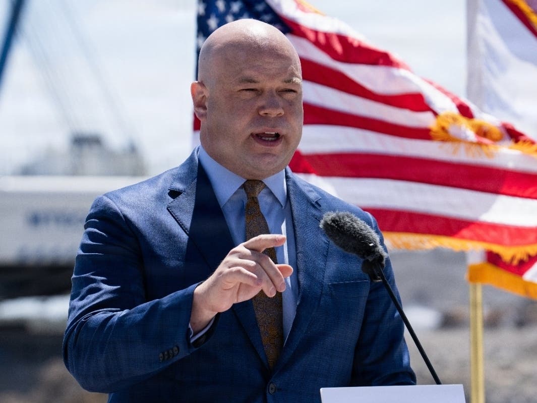 Assistant Secretary of the Army for Civil Works Adam Telle speaks April 13, 2026, to announce action to complete the Everglades Agricultural Area (EAA) Reservoir Project, in South Bay, Fla.