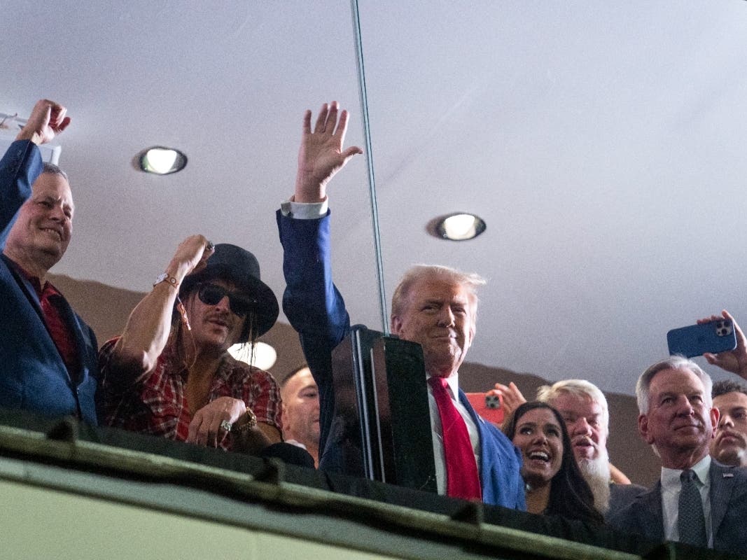 Republican presidential nominee former President Donald Trump waves to the crowd during the Georgia vs. Alabama football game at Bryant-Denny Stadium, Saturday, Sept. 28, 2024