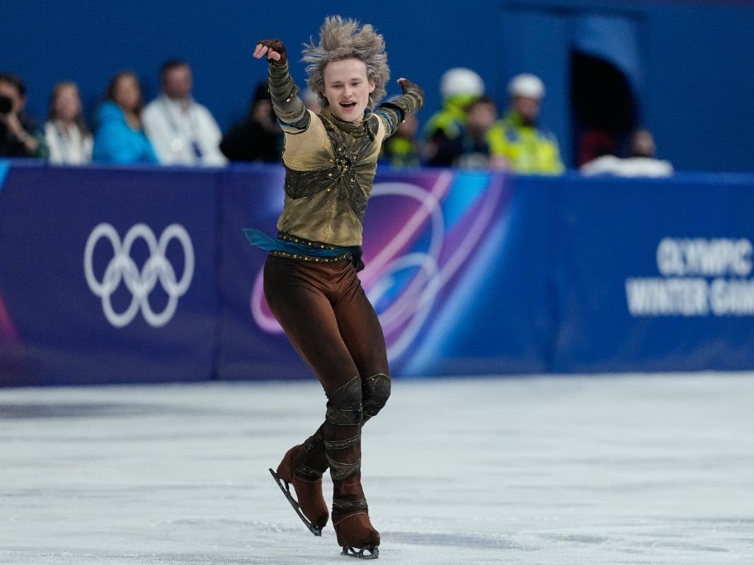 "Quad god" Ilia Malinin of the United States competes during the figure skating men's team event at the 2026 Winter Olympics,in Milan, Italy, on Saturday, Feb. 7.