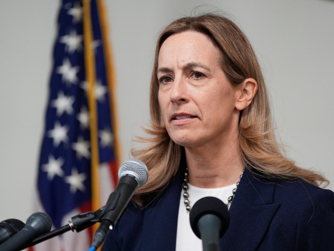FILE - New Jersey Governor-elect Mikie Sherrill talks to reporters during a news conference, in Trenton, N.J., Nov. 5, 2025. 
