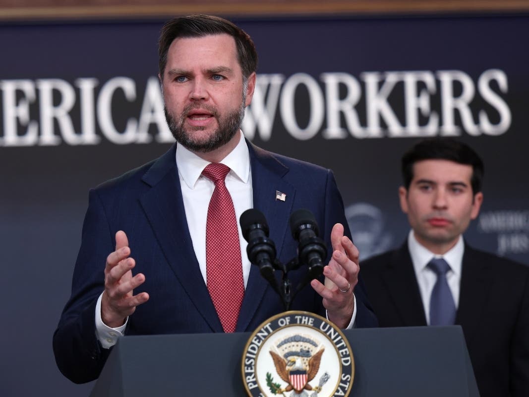 Vice President JD Vance speaks as Labor Secretary Keith Sonderling listens during a news conference on the Fraud Task Force inside the Eisenhower Executive Office Building on the White House campus, Thursday, Oct. 8, 2026, in Washington