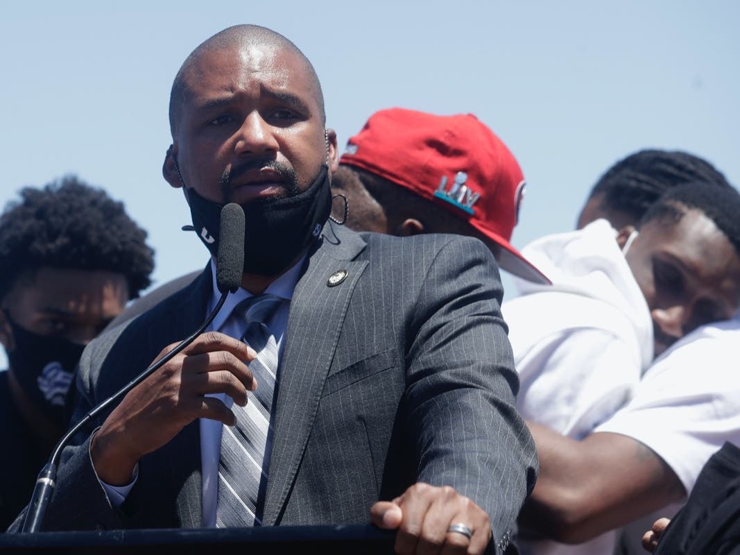 In this July 7, 2020, file photo, Supervisor Shamann Walton speaks at a news conference in San Francisco. 