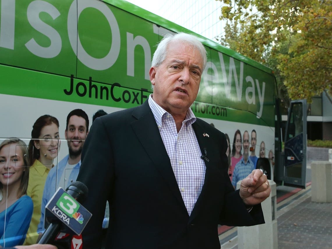 John Cox, 65, brands himself as a businessman and "not a politician" in his second run for California governor. 