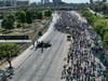 In this photo taken by a drone, thousands of demonstrators protest outside the Federal Building against Israel and in support of Palestinians, and marking the 73rd anniversary of what the Palestinians call the "Nakba," or catastrophe, Saturday, May 15.