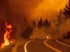 Flames lick at a roadside as the Tamarack Fire burns in the Markleeville community of Alpine County, Calif., on Saturday, July 17, 2021. 